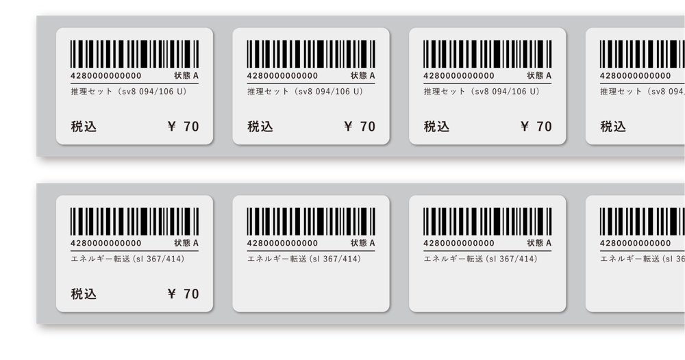 印刷した商品ラベル